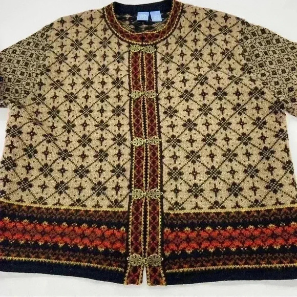 Vintage Frost 100% Wool Faire Isle Cardigan Sweater Size Large Petite - Picture 1 of 6